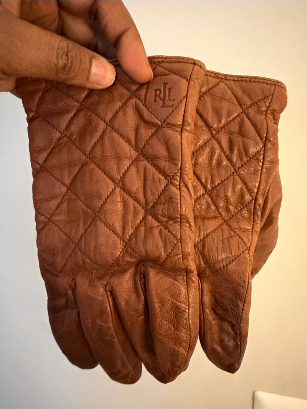 Ralph Lauren Double RL Quilted Leather Gloves - Cognac Brown